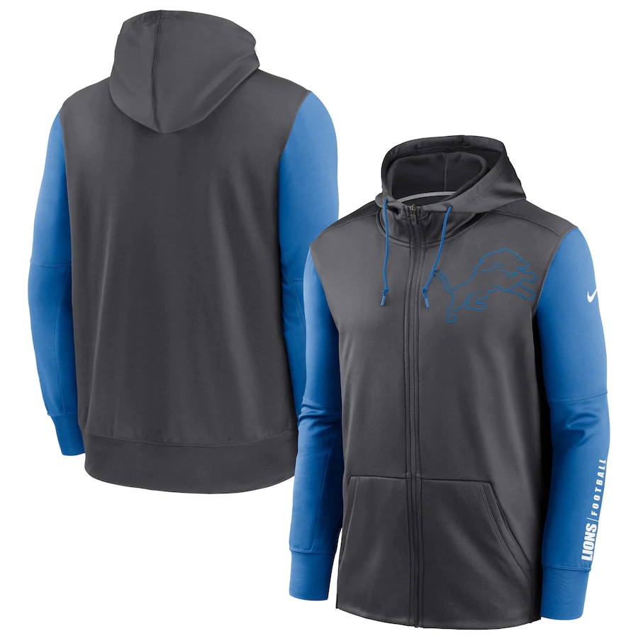 NFL Nike Detroit Lions Charcoa lBlue Fan Gear Mascot Performance FullZip Hoodie->detroit lions->NFL Jersey